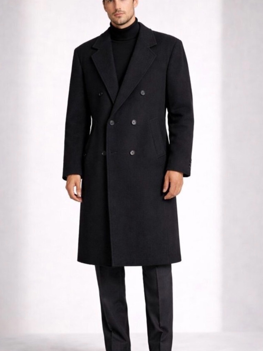 NWOT Andrew Fezza Men's Black Double-Breasted Pea Coat - Gorgeous! Size